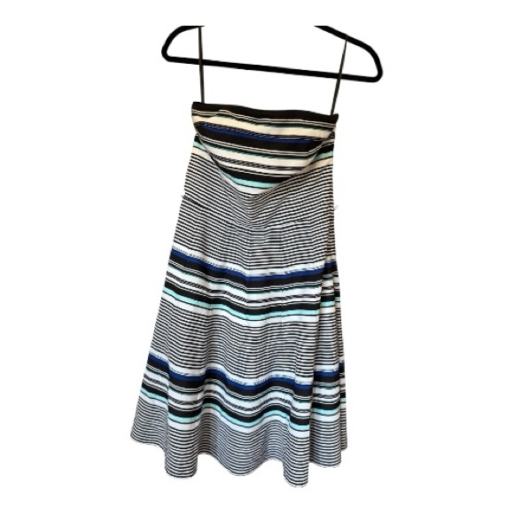 White House Black Market Strapless Striped Dress Size 4 Pockets Lined Side Zip